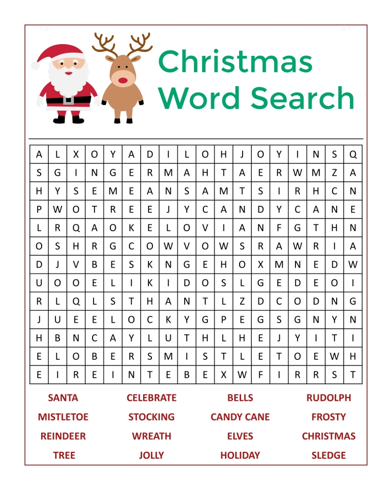 Christmas Word Search Coloring Pages