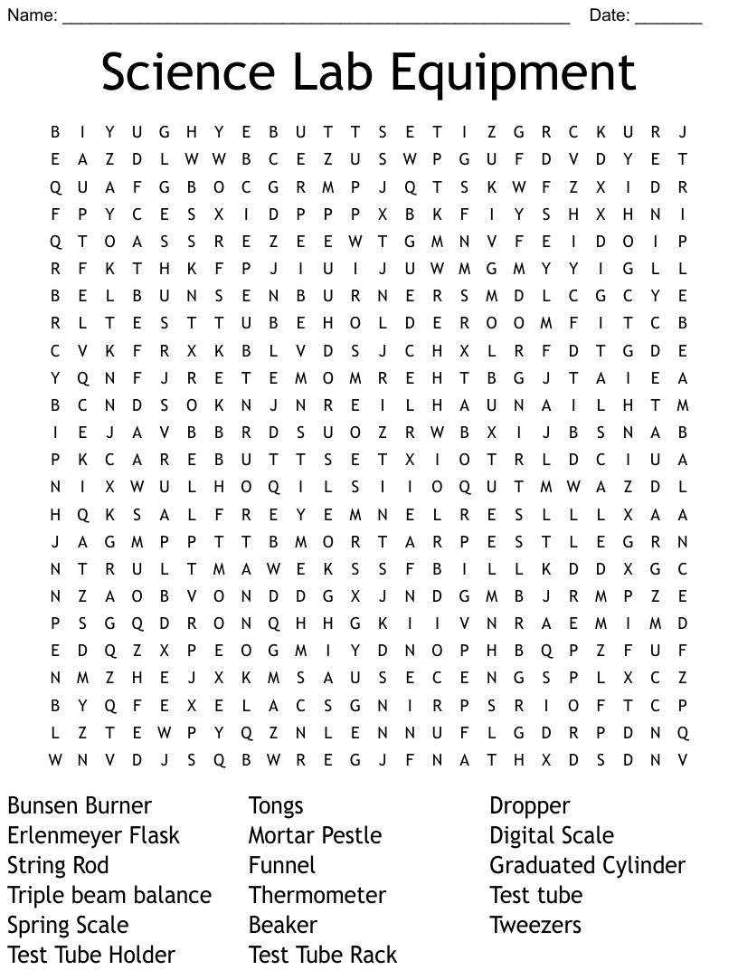 Science Lab Equipment Word Search WordMint