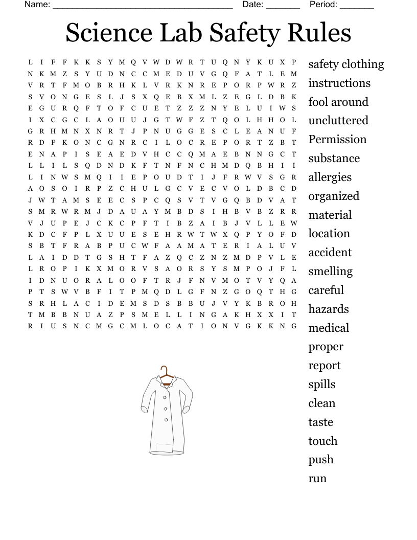 Science Safety Word Search