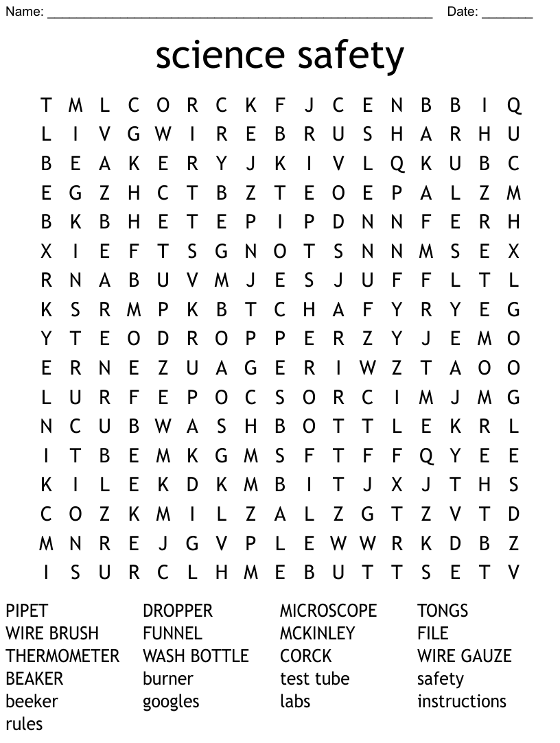 Science Safety Word Search WordMint