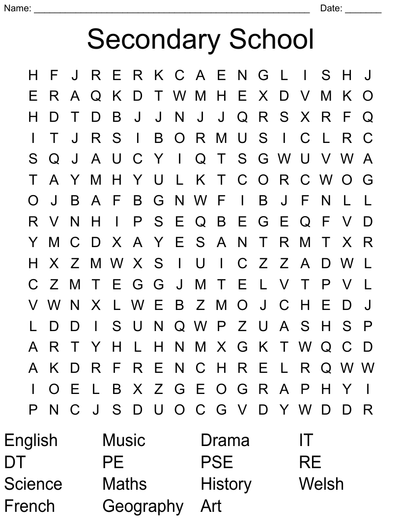 Secondary School Word Search WordMint