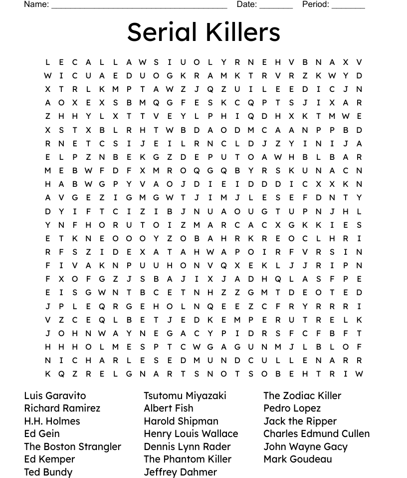 Serial Killer Word Search