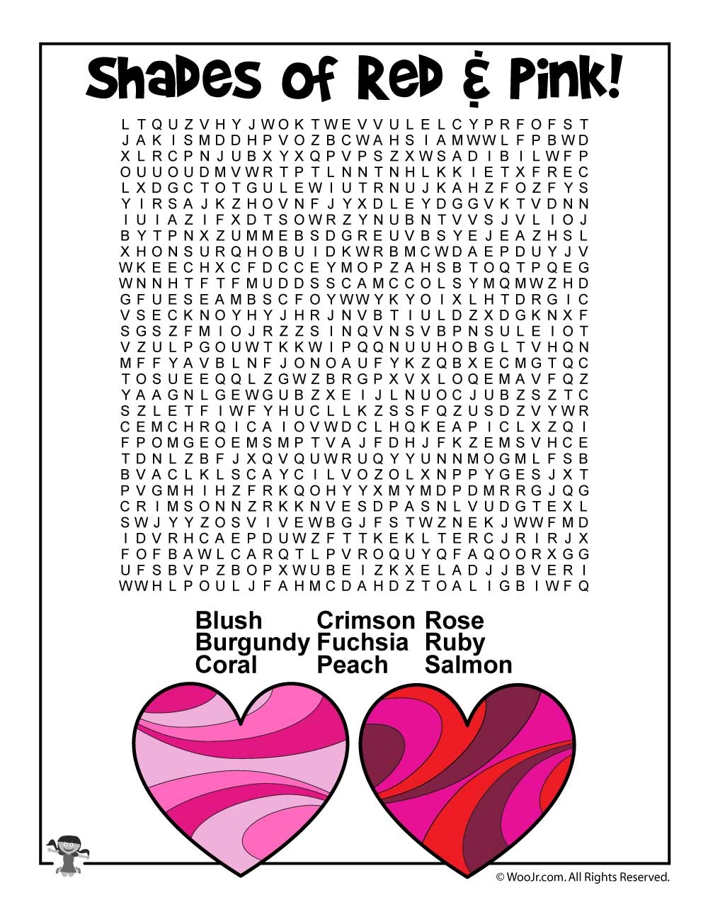 Shades Of Red And Pink Word Search Woo Jr Kids Activities Children s Publishing