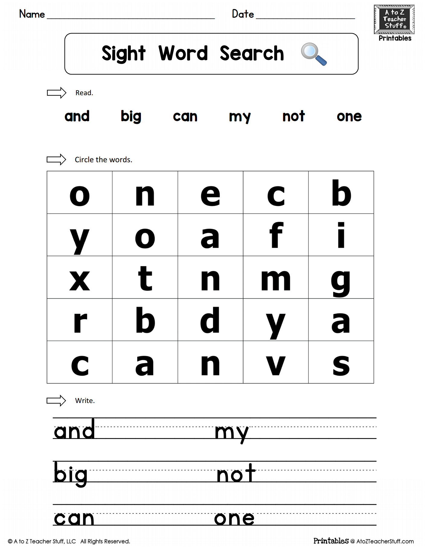 Sight Words Practice Word Search And Big Can Why Not One A To Z Teacher Stuff Printable Pages And Worksheets