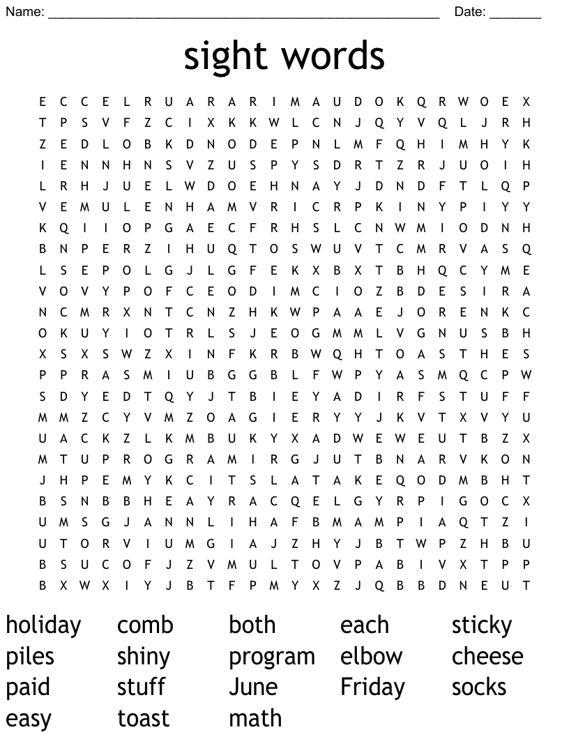 Sight Words Word Search WordMint