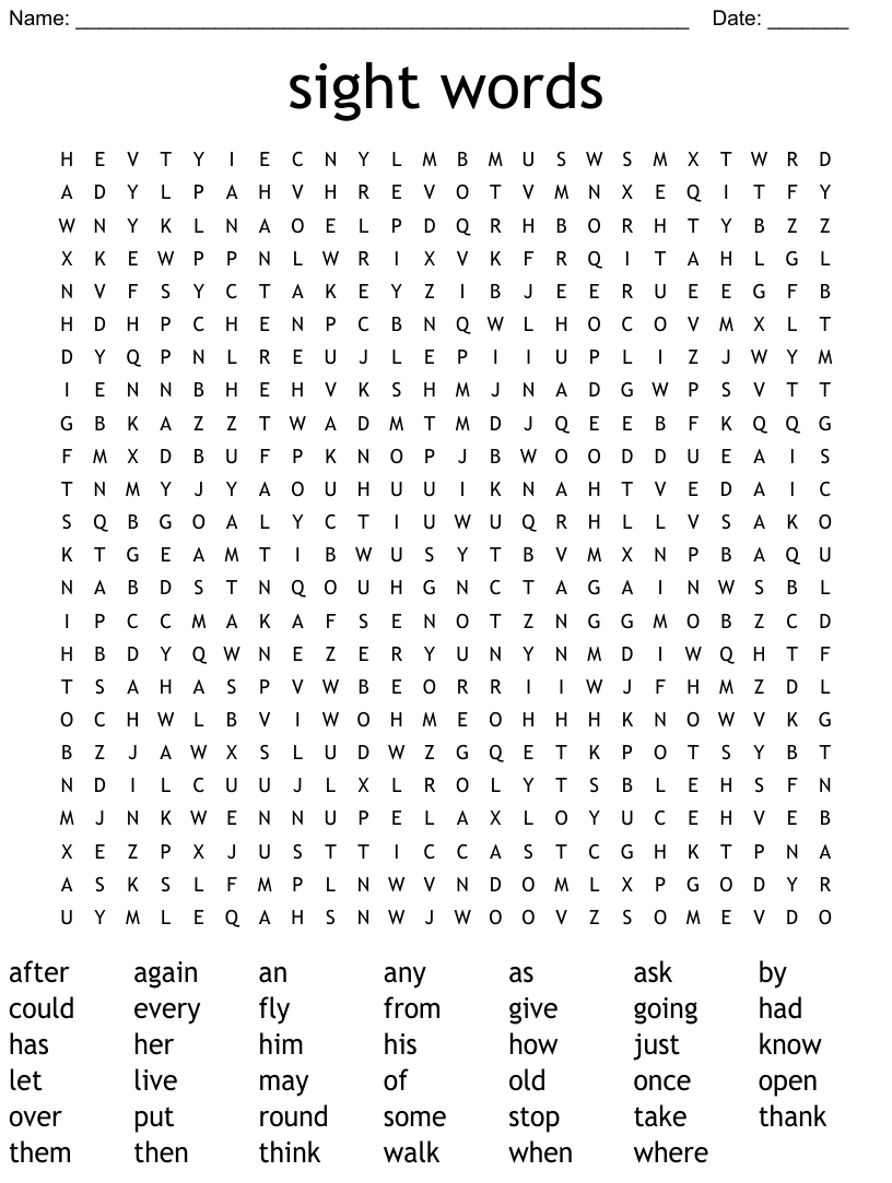 Sight Words Word Search WordMint