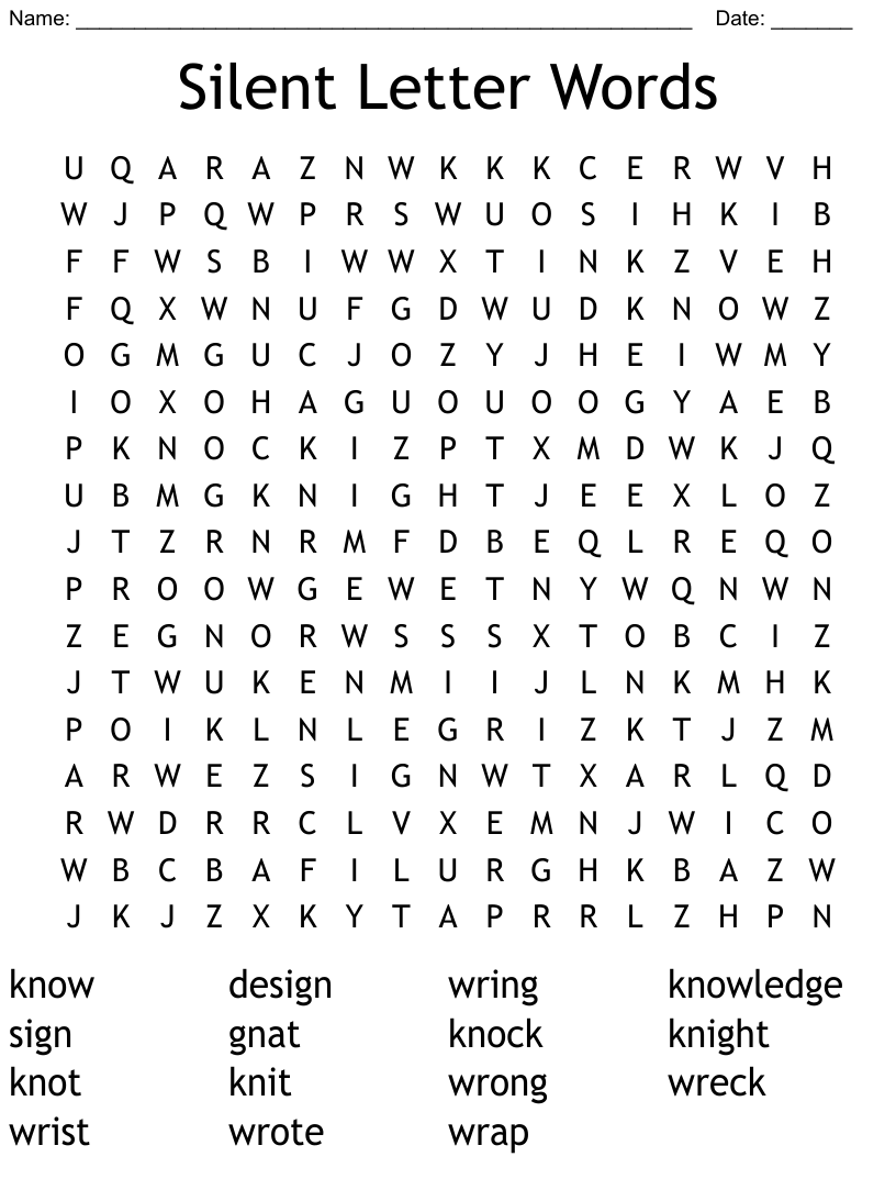 Words With A Silent Letter Word Search