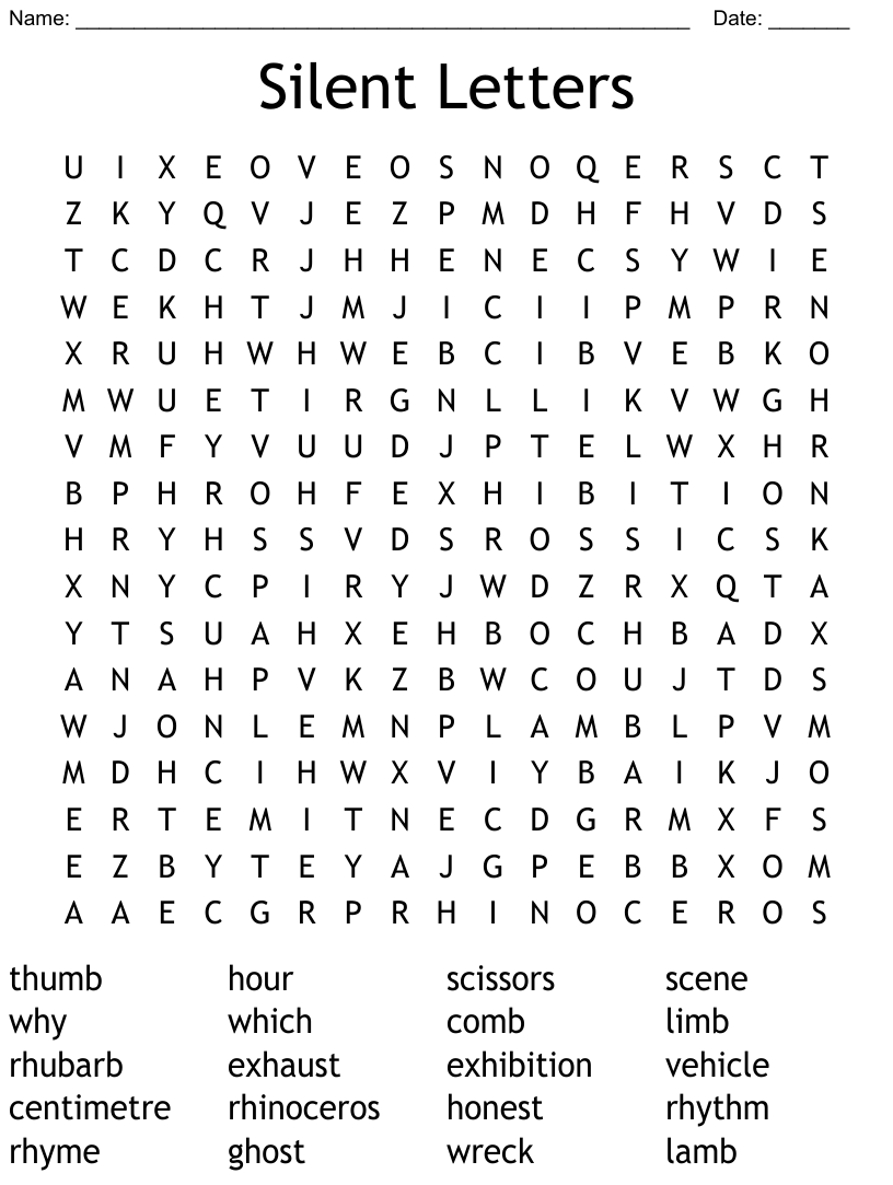 Silent Letters Word Search WordMint
