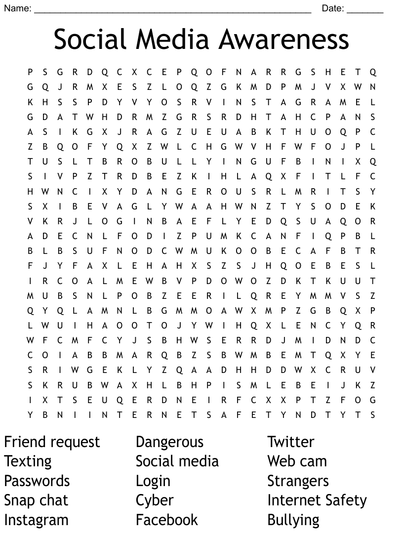 Social Media Awareness Word Search WordMint