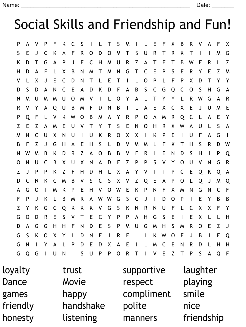 Social Skills And Friendship And Fun Word Search WordMint