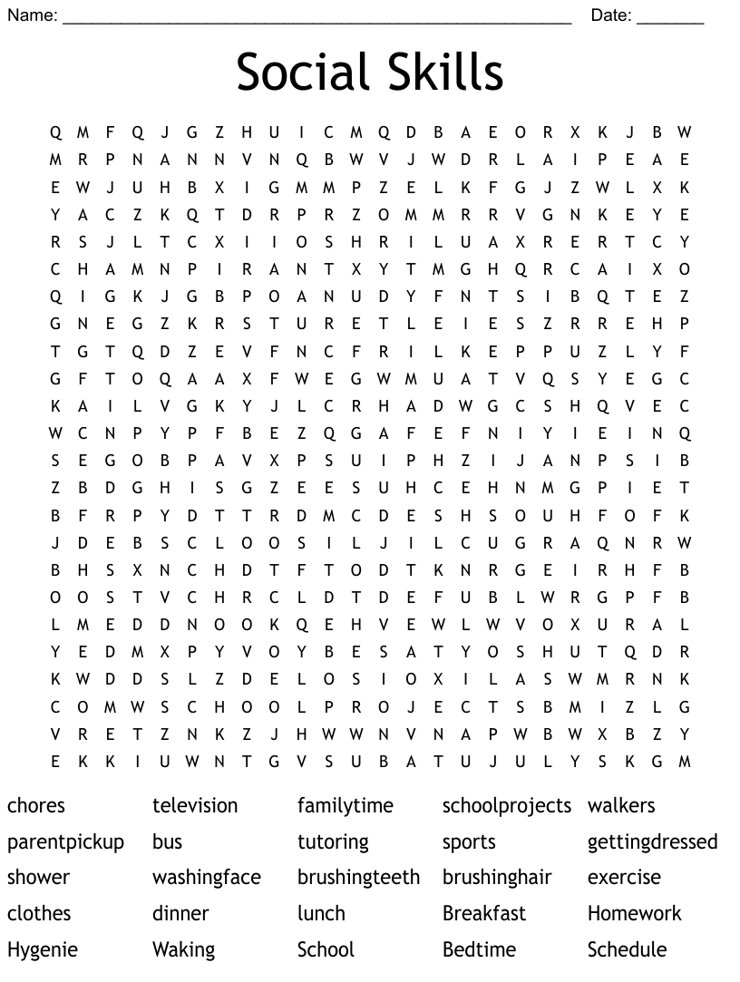 Social Skills Word Search WordMint