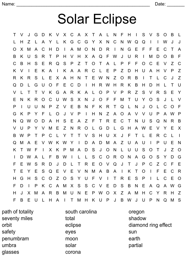 Solar Eclipse Word Search WordMint