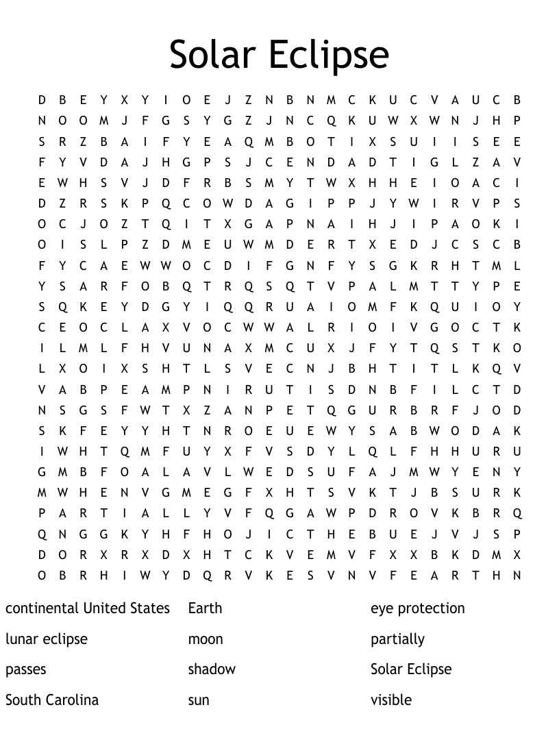 Solar Eclipse Word Search WordMint