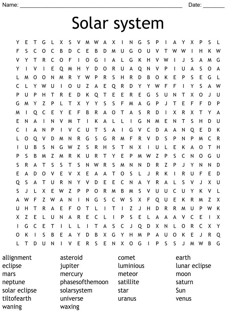 Solar System Word Search