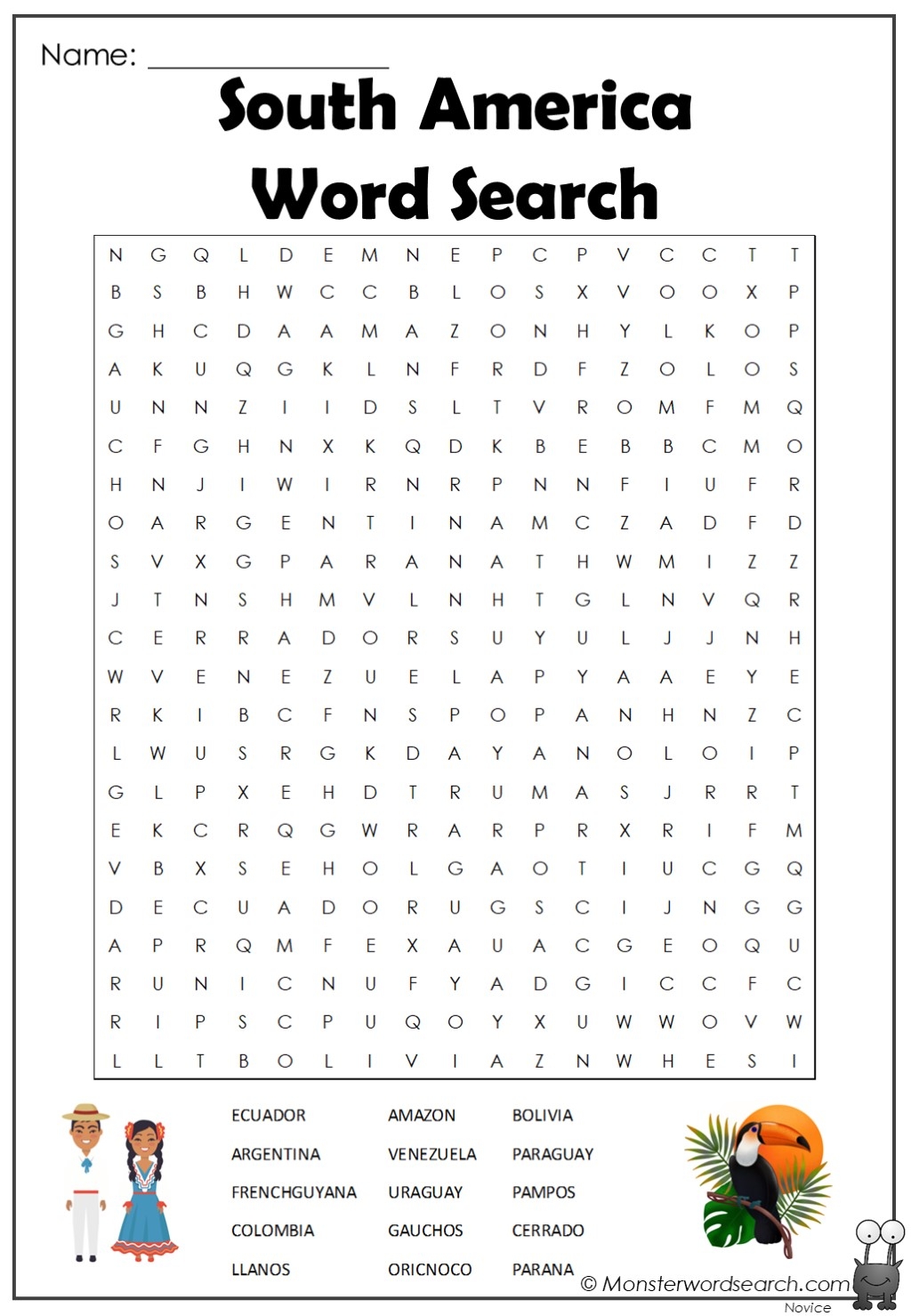 South America Word Search