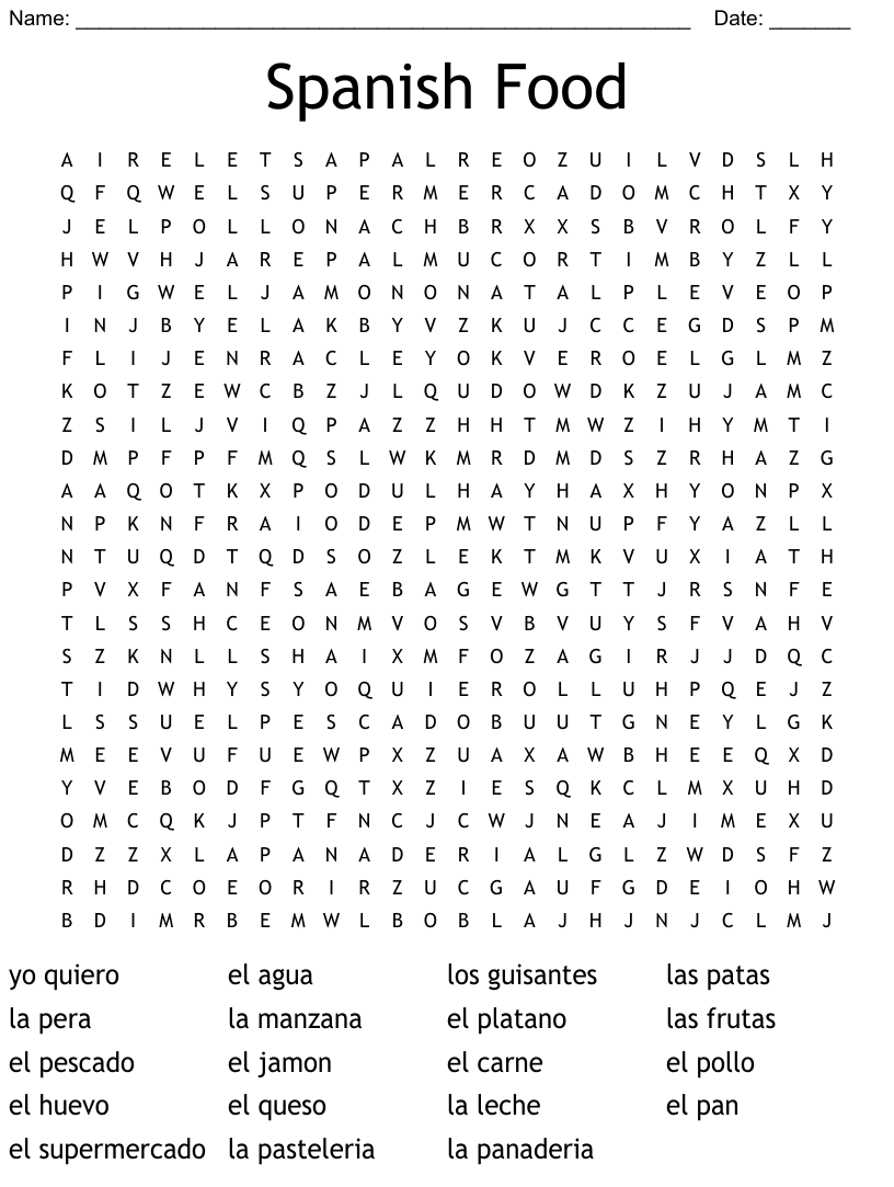 Spanish Word Search Printable