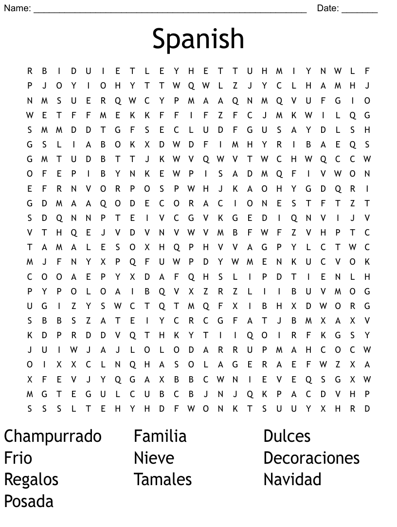 Word Searches In Spanish - Word Search Printable