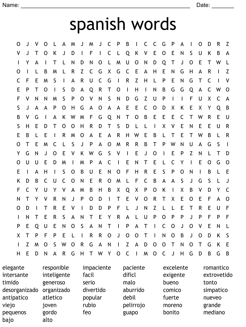 Word Searches In Spanish - Word Search Printable