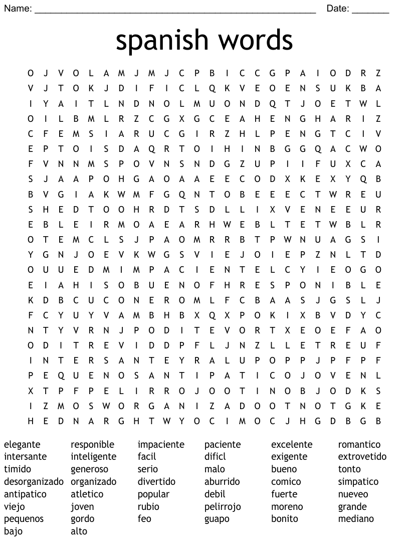 Spanish Words Word Search WordMint