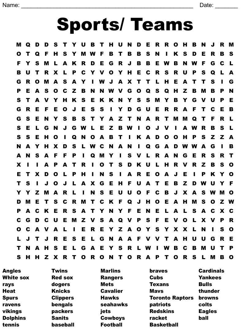 Sports Teams Word Search WordMint