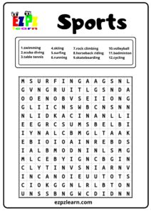 Sports Word Search 1 Ezpzlearn