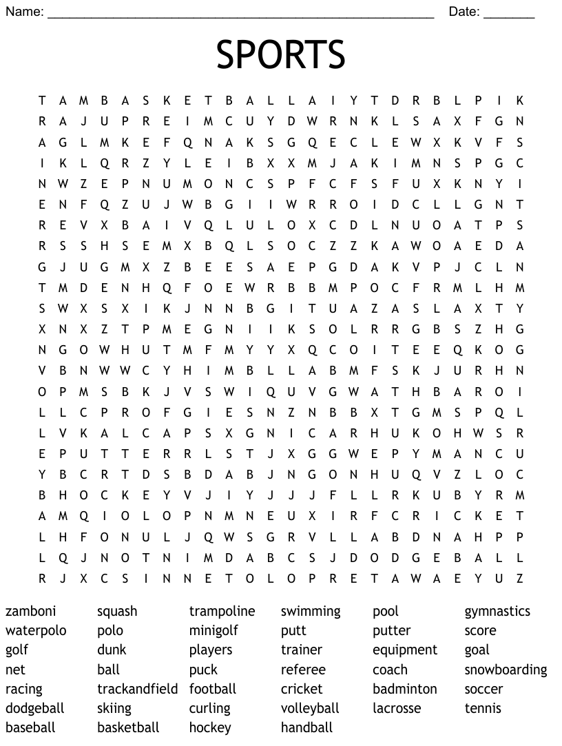 Sports Word Search Answers