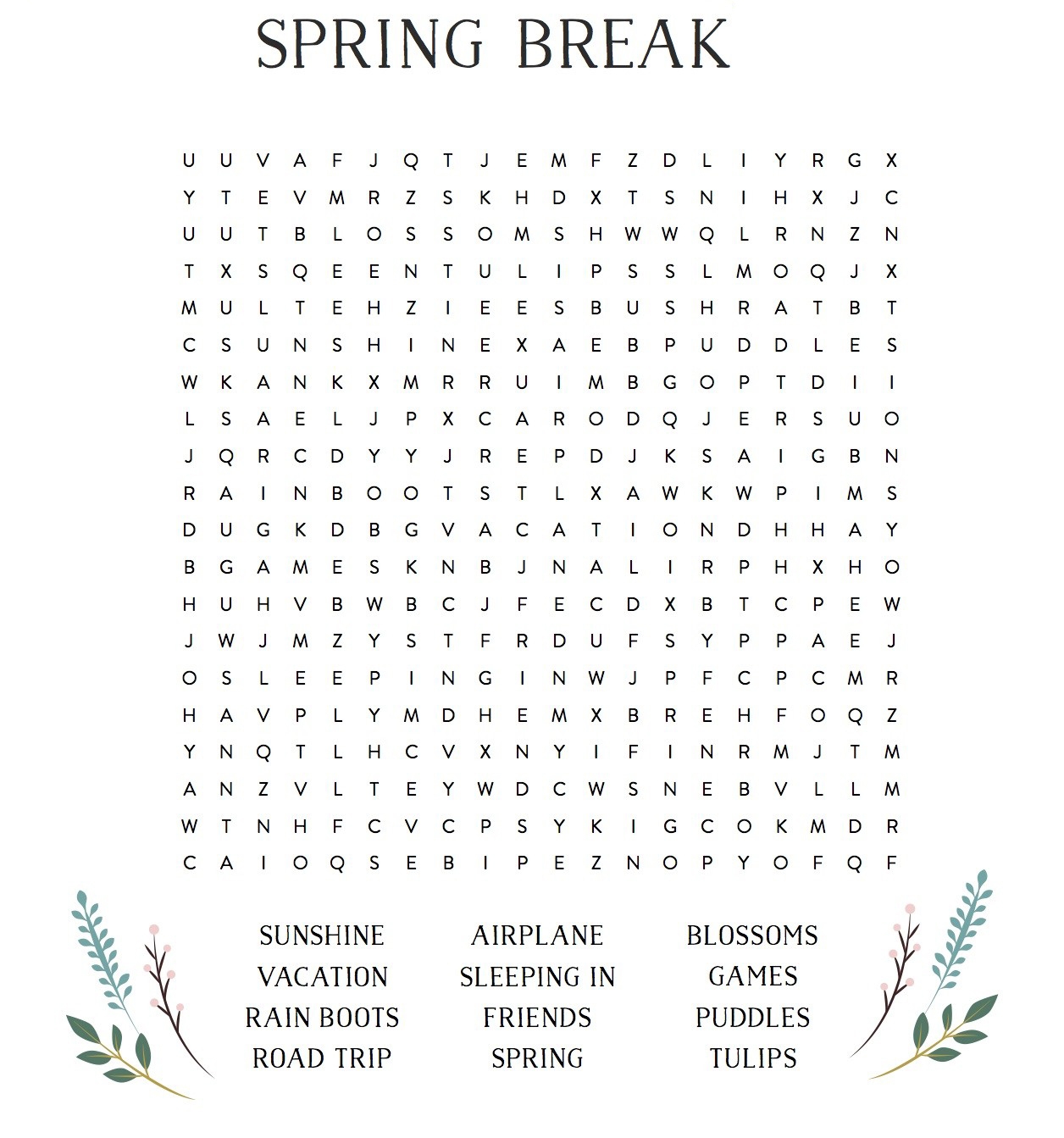 Word Search Spring Printable