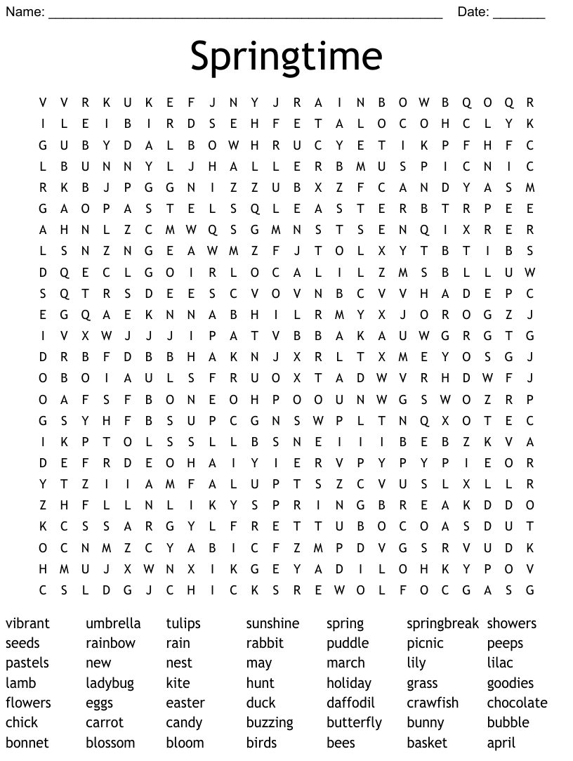 Spring Word Search Puzzle