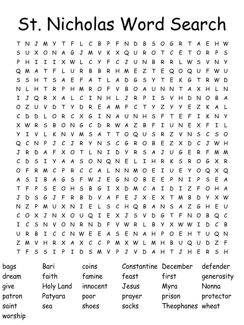 St Nicholas Word Search WordMint