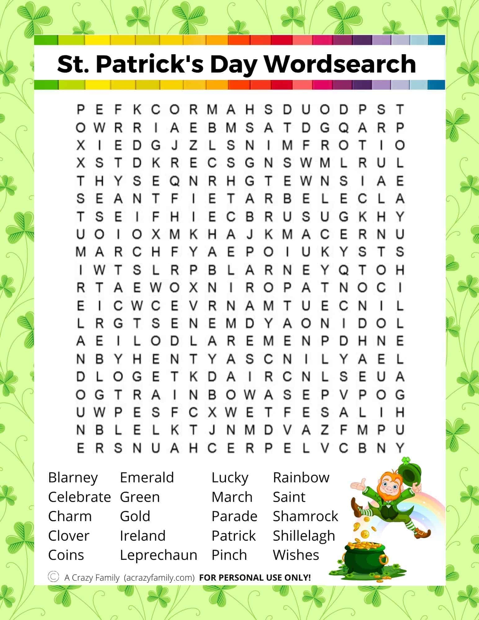 Saint Patricks Day Word Search