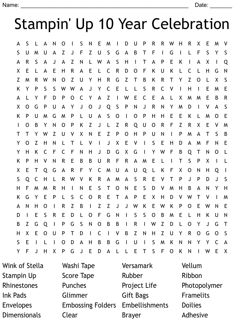 Stampin Up 10 Year Celebration Word Search WordMint