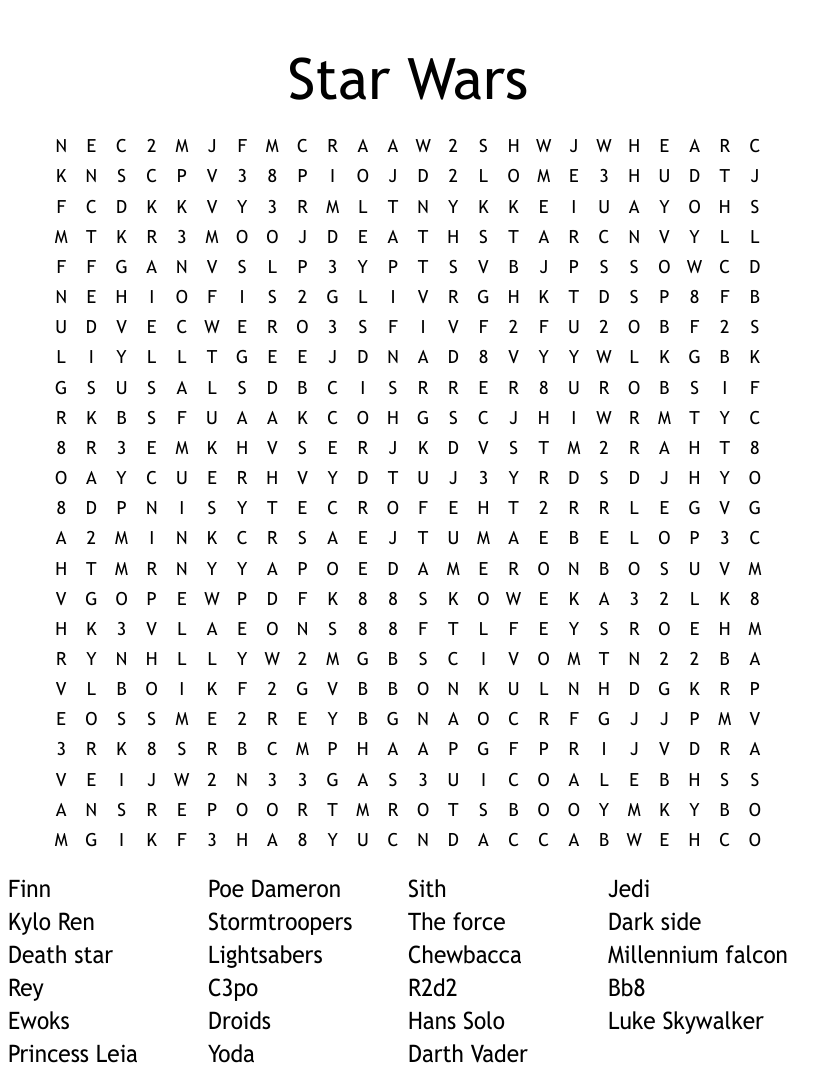 Star Wars Word Search WordMint