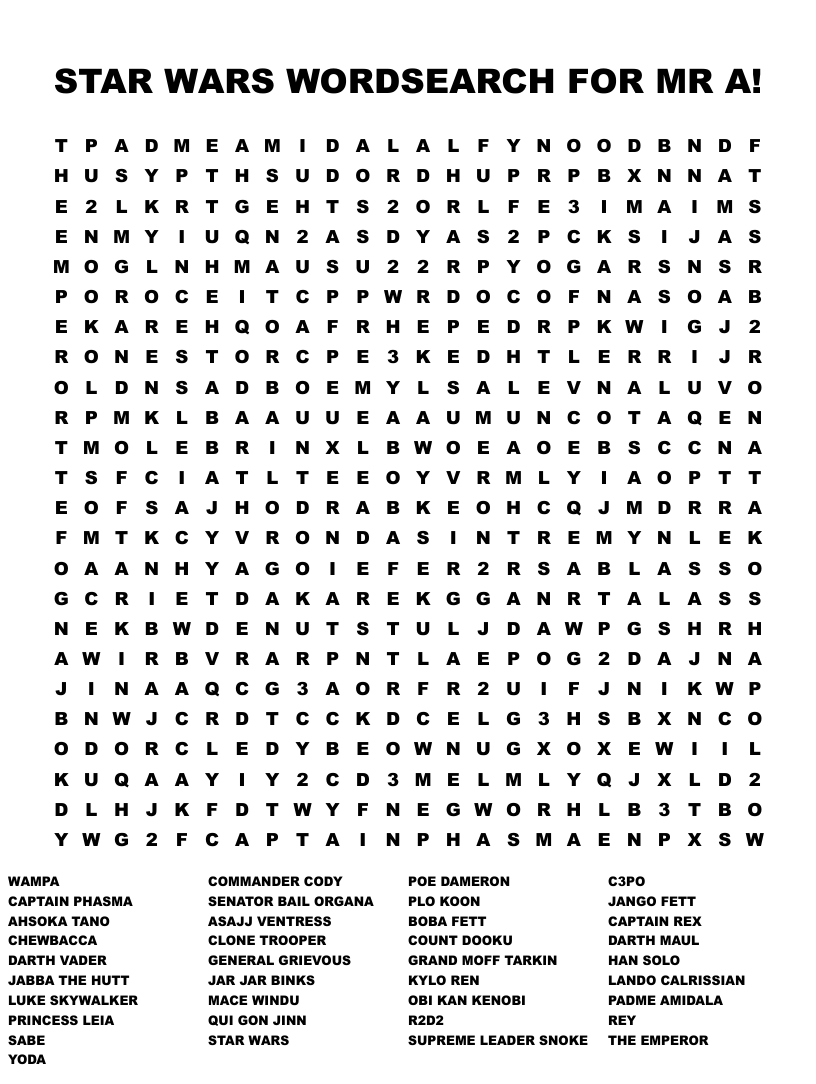 Star Wars Word Search Pdf