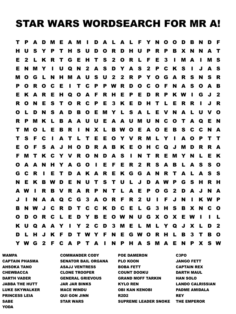 Word Search Star Wars