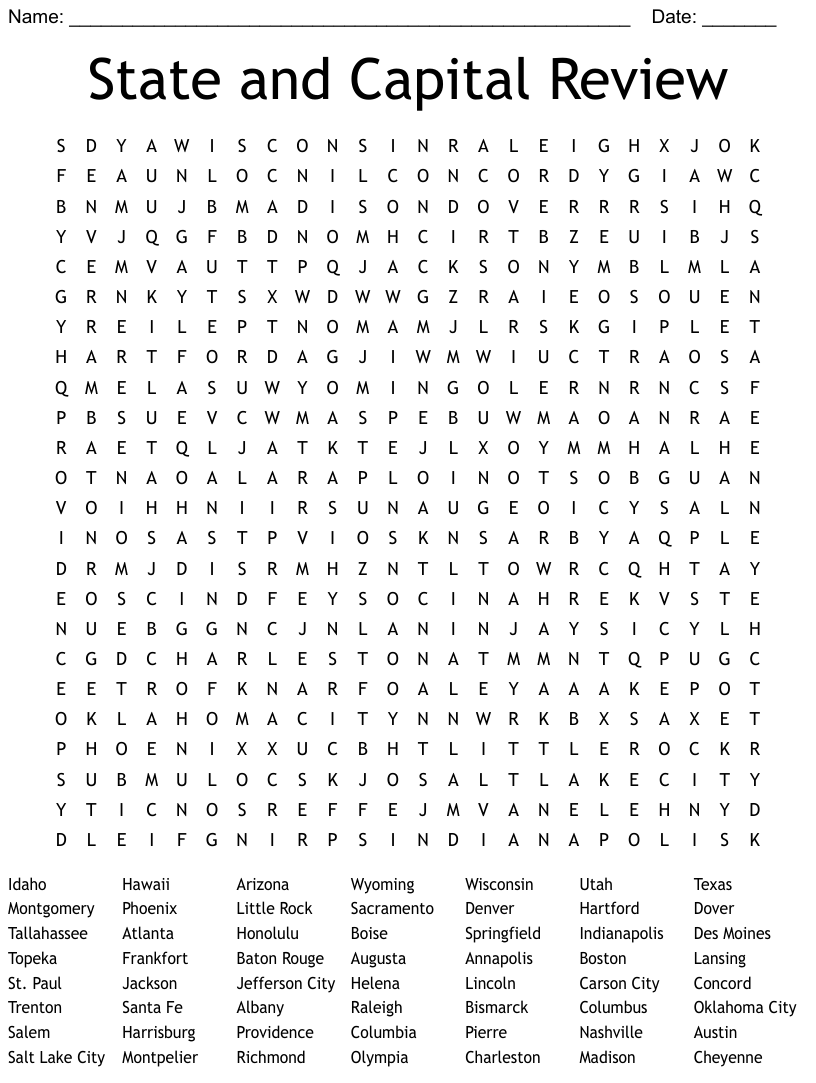 State Capitals Word Search WordMint