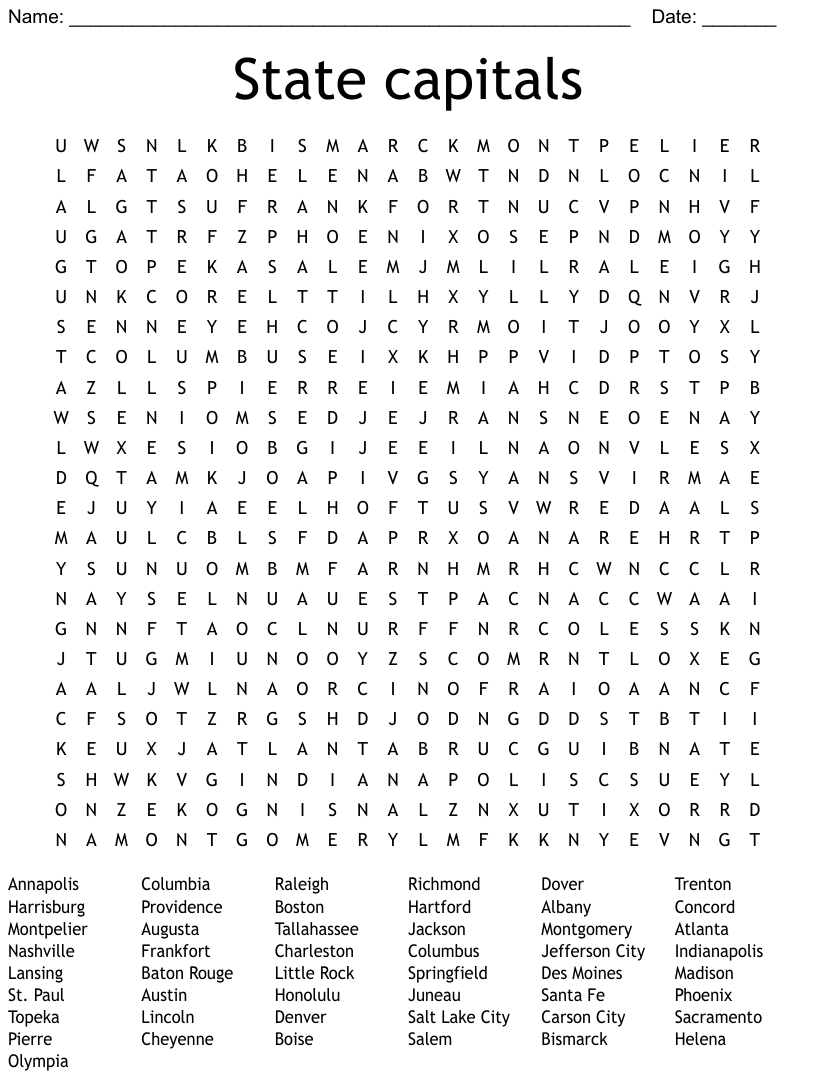 State Capitals Word Search WordMint