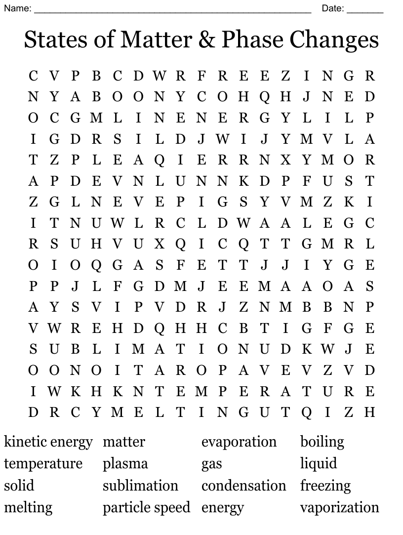 Word Search States Of Matter