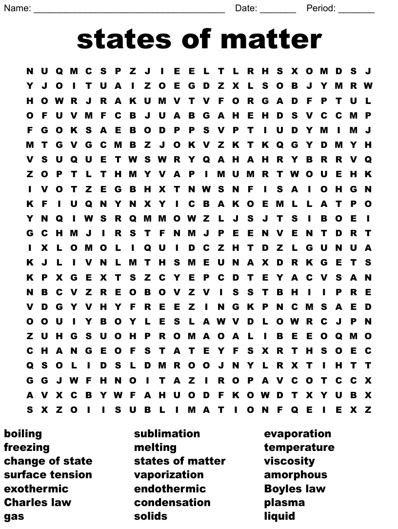 States Of Matter Word Search WordMint