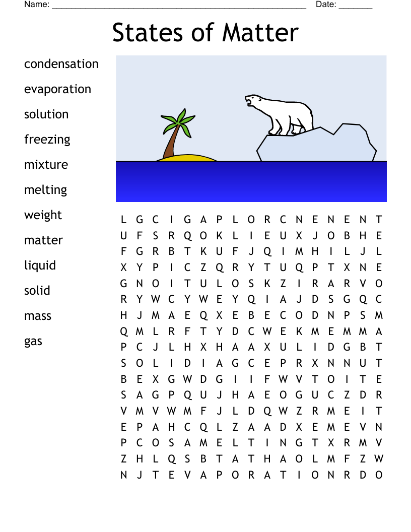 States Of Matter Word Search WordMint