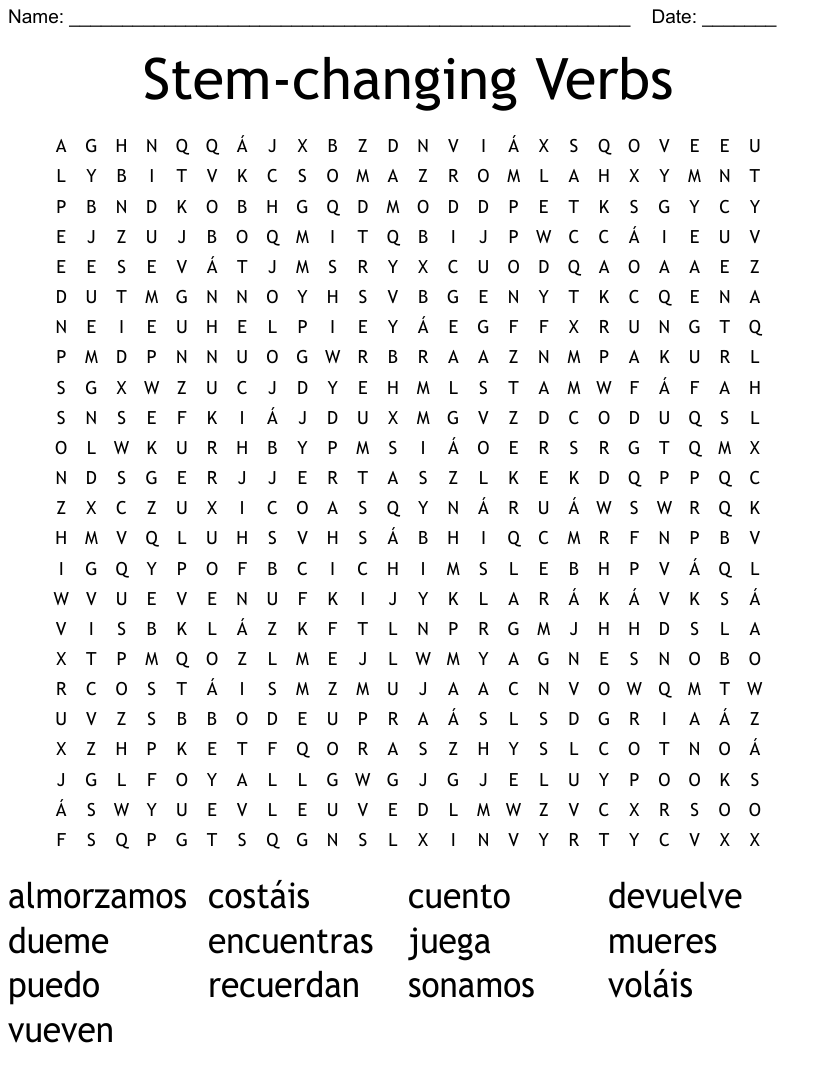 Stem changing Verbs Word Search WordMint