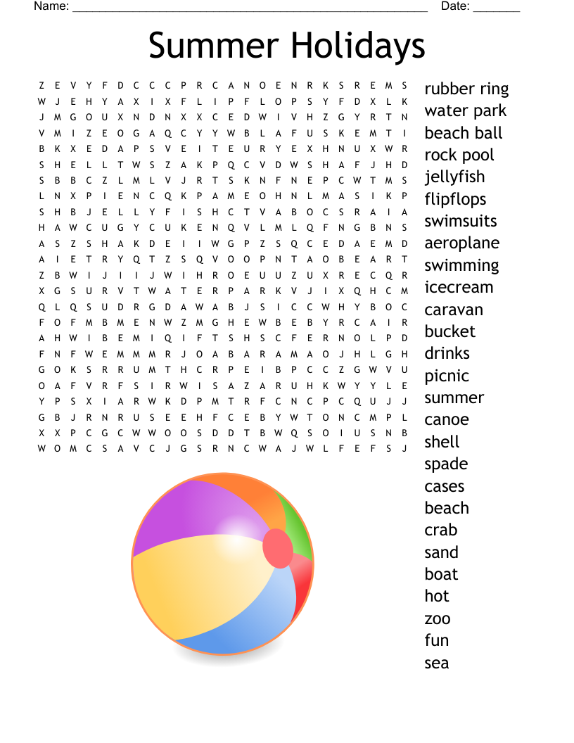 Summer Holidays Word Search WordMint