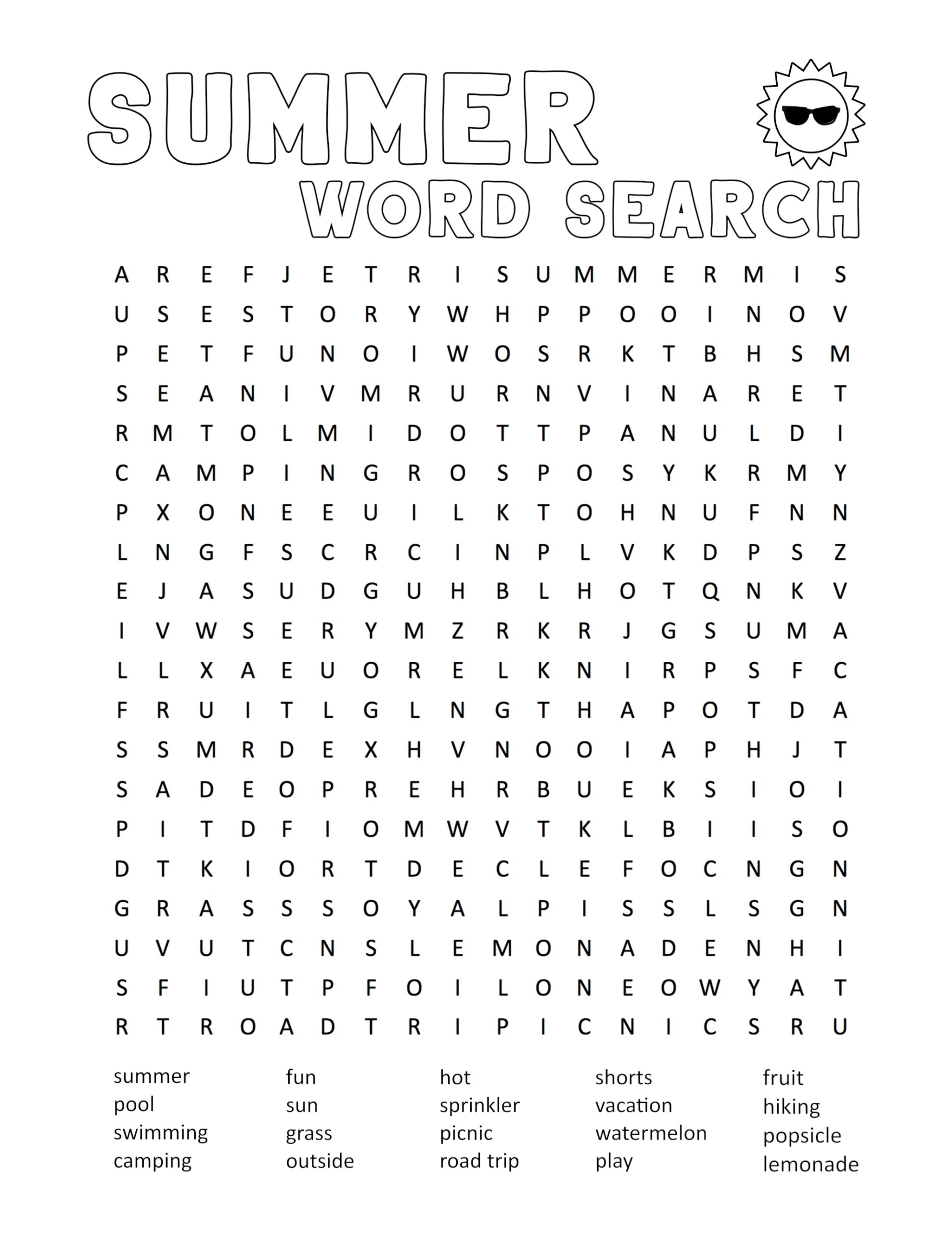 Free Printable Summer Word Searches