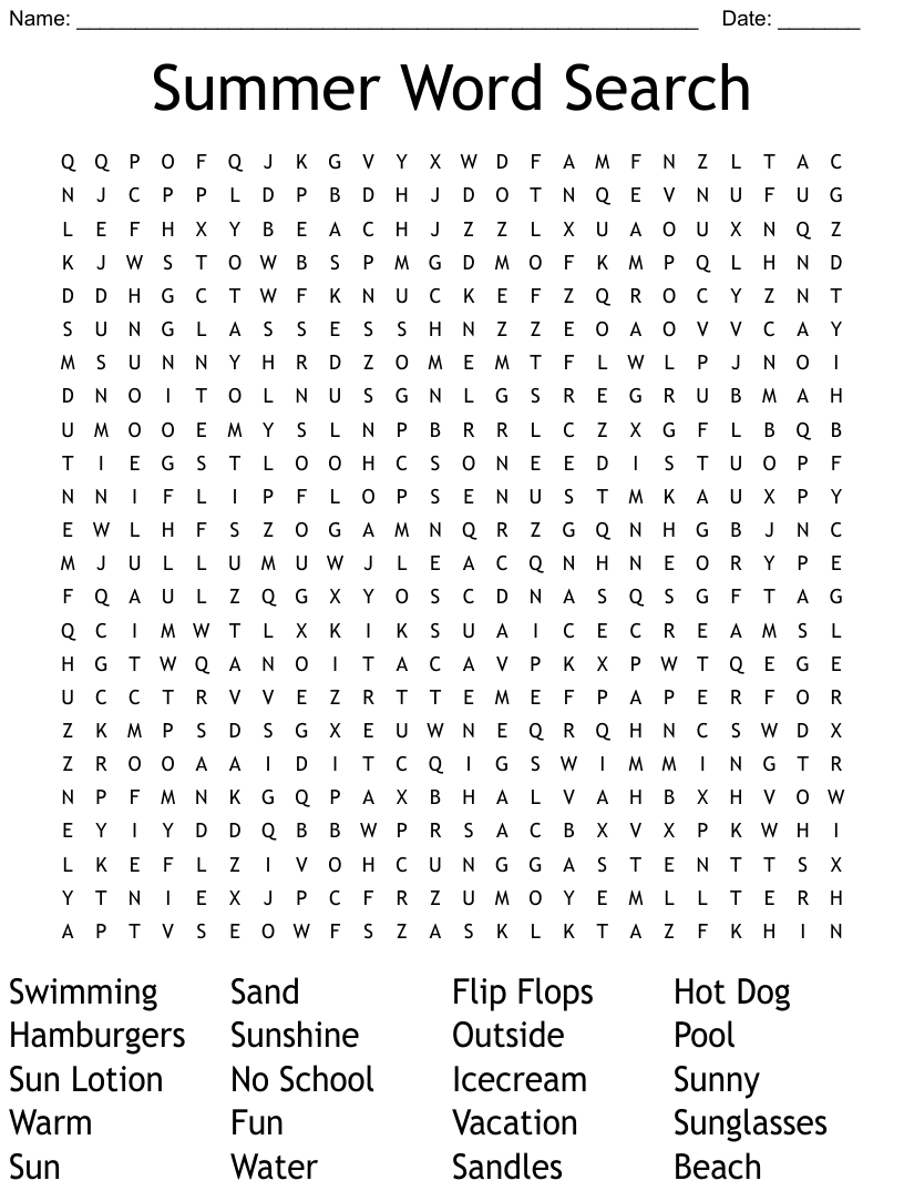 Summer Word Search WordMint
