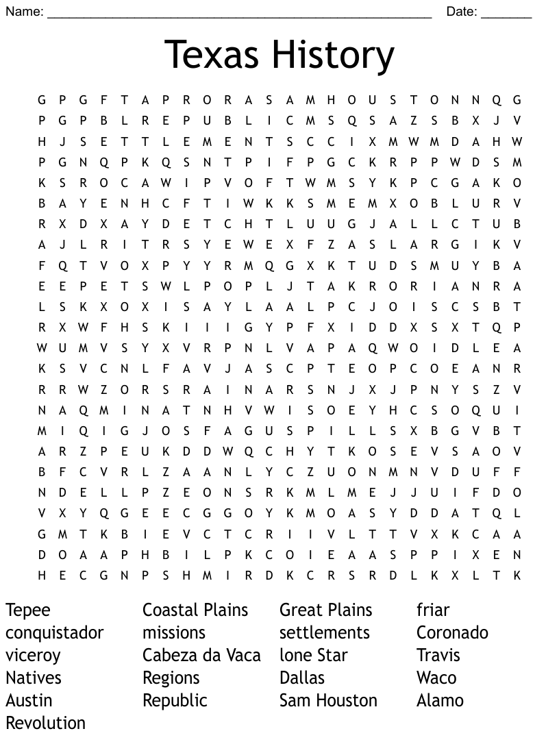 Texas History Word Search