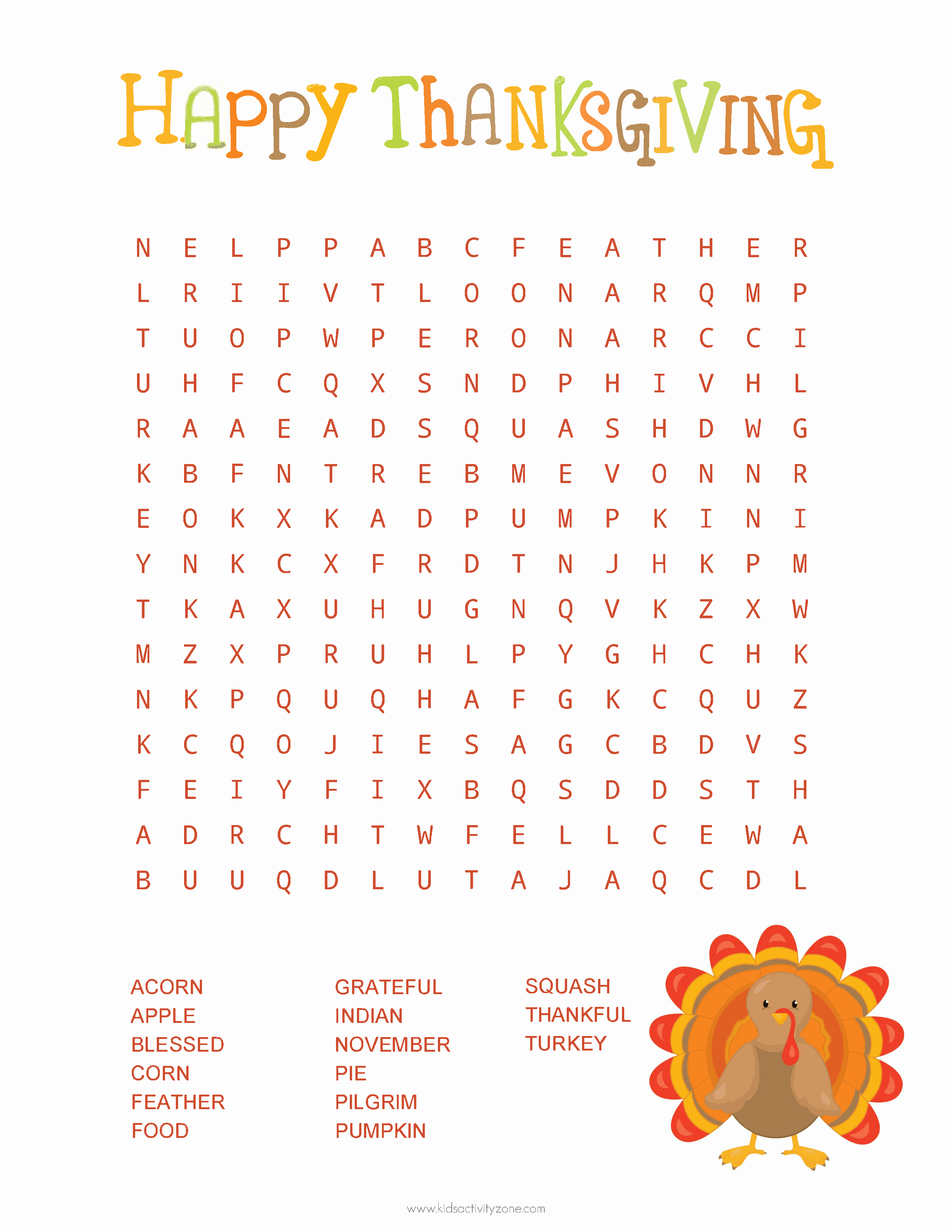 Thanksgiving Word Search Kids Activity Zone