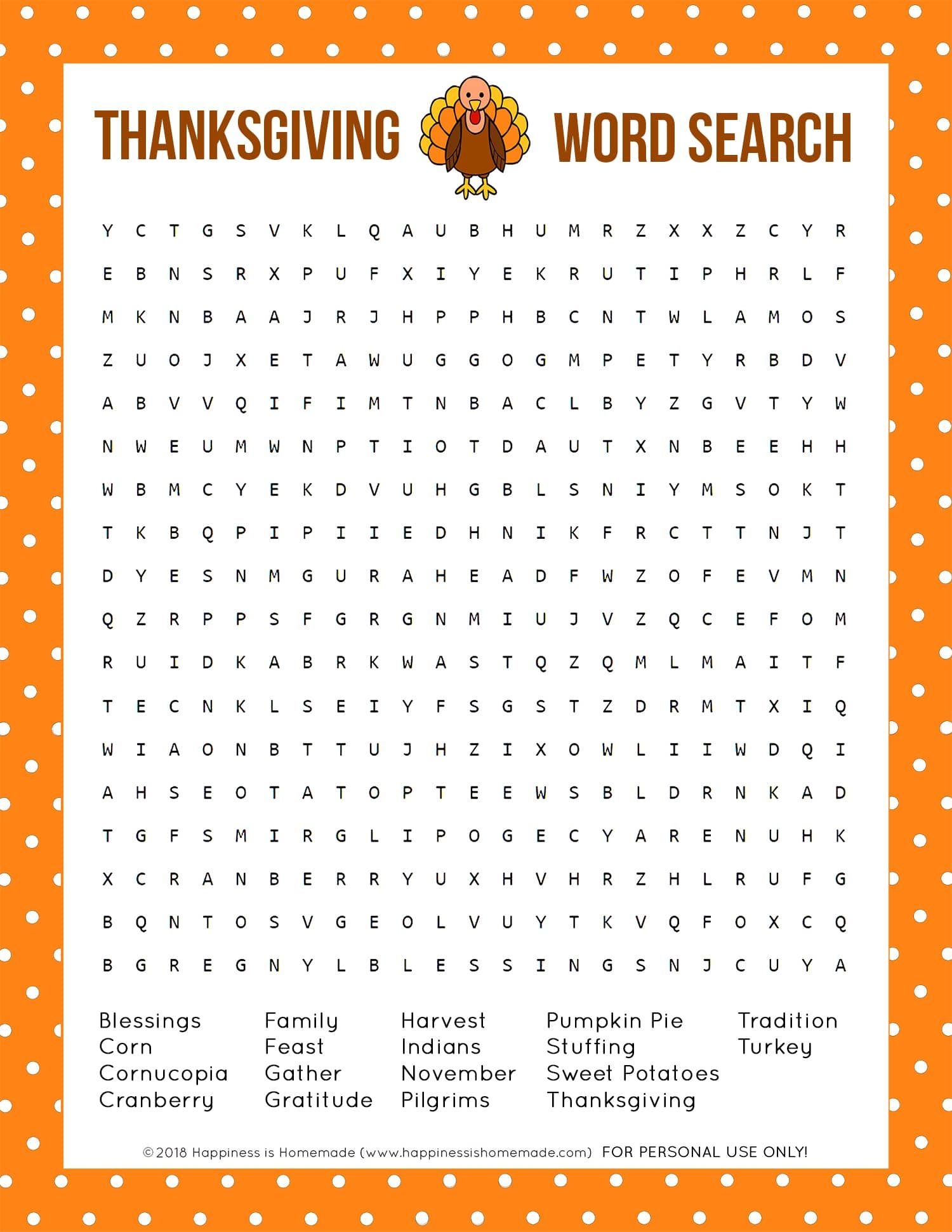 Canadian Thanksgiving Word Search Printable