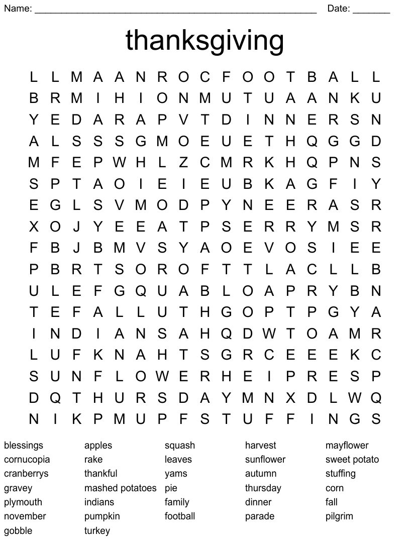 Thanks Giving Word Search