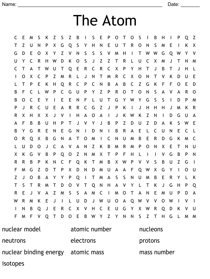 The Atom Word Search WordMint