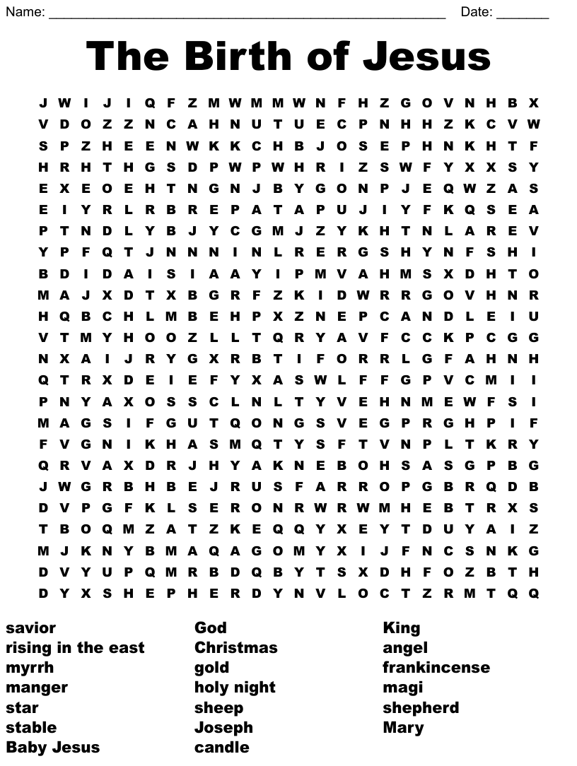 The Birth Of Jesus Word Search WordMint