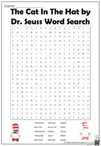 The Cat In The Hat By Dr Seuss Word Search Monster Word Search